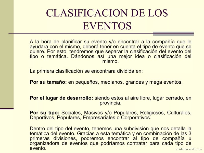 ¿Cómo se clasifican los tipos de eventos en un curso?