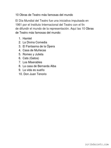 ¿Cuáles son las 10 obras más famosas del teatro?