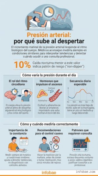 ¿Cuándo se tiene más tensión arterial, por la mañana o por la noche?