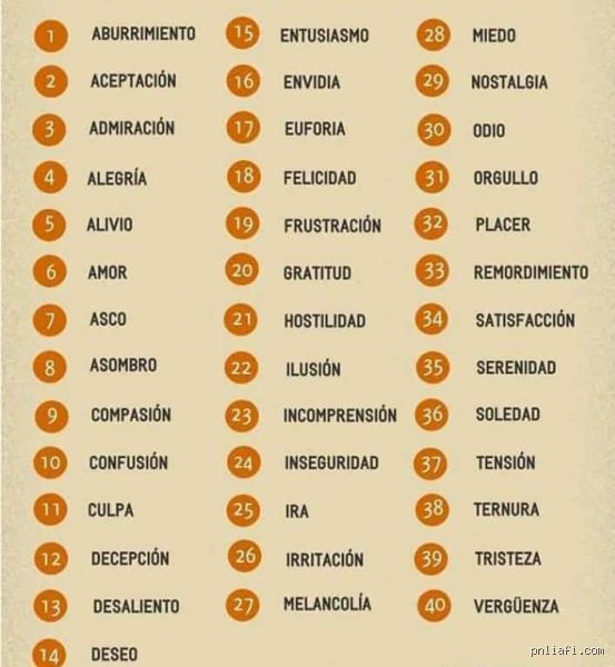 ¿Cuáles son los 17 sentimientos?