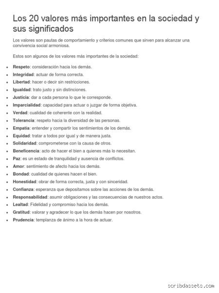 ¿Cuáles son los 20 valores morales?