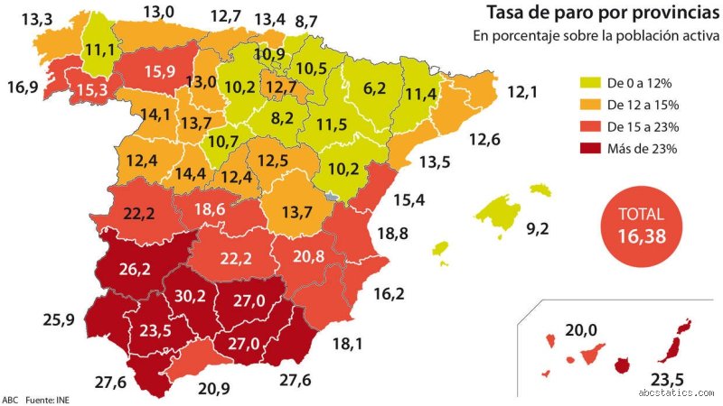 ¿Dónde hay menos trabajo en España?