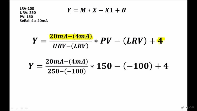 ¿Cuál es la fórmula para el escalado de 4 a 20 ma?