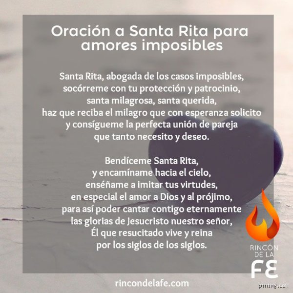 ¿Cuál es la oración a Santa Rita de Casia para el amor imposible?