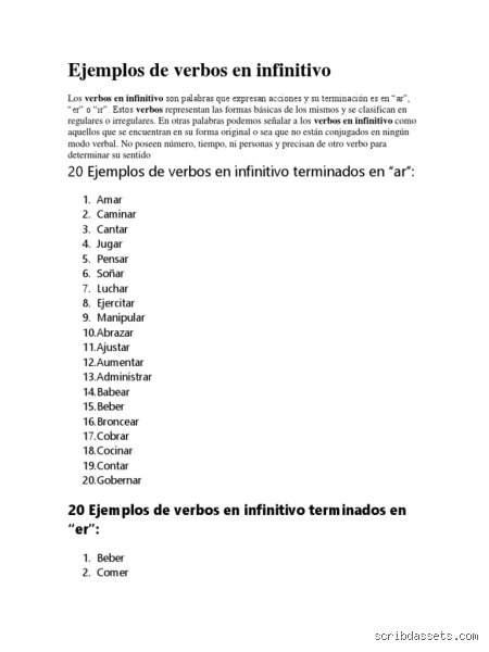 ¿Cómo se escriben 10 verbos en infinitivo?