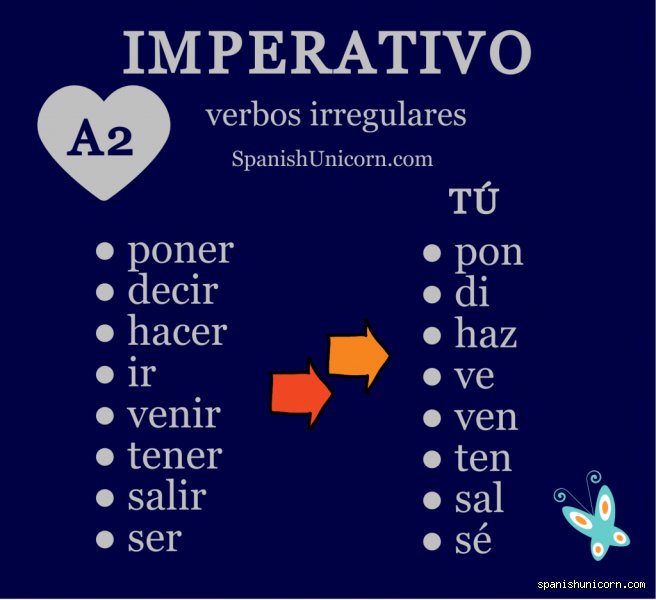 ¿Cuáles son los 5 imperativos en español?
