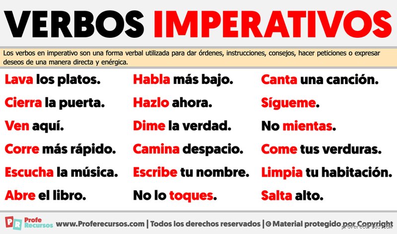 ¿Puedes darme 10 ejemplos de verbos en imperativo?