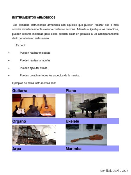 ¿Cuáles son algunos ejemplos de instrumentos armónicos?