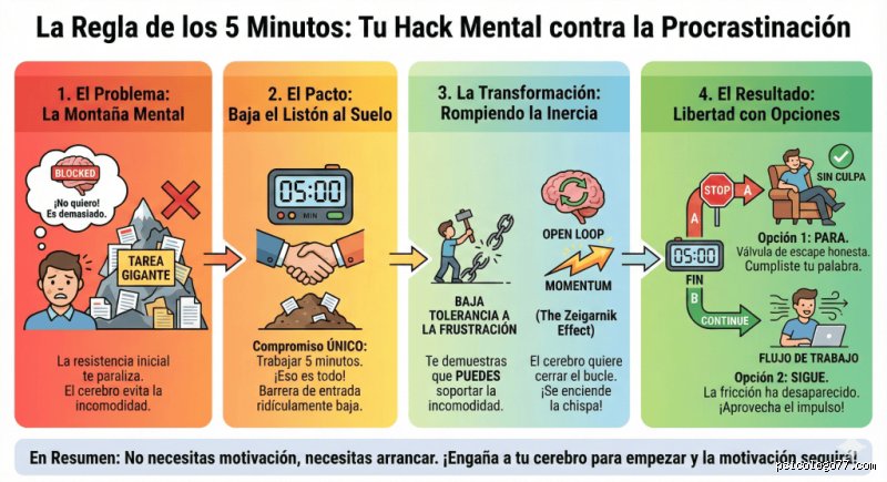 ¿Cuál es la regla 5-4-3-2-1 para la procrastinación?