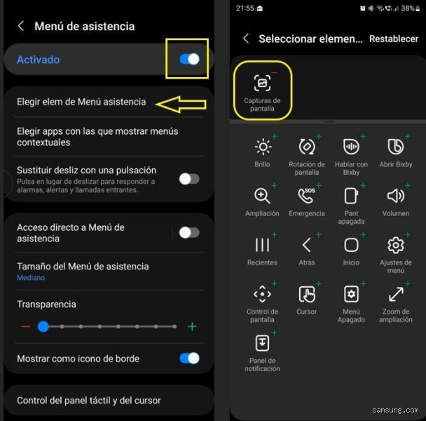 ¿Cómo agregar el botón de captura de pantalla en Samsung?