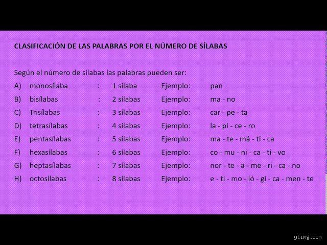 ¿Cómo se llaman las palabras que tienen 1, 2, 3, 4 y 5 sílabas?