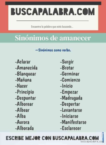 ¿Cuál es un sinónimo de la palabra amanecer?