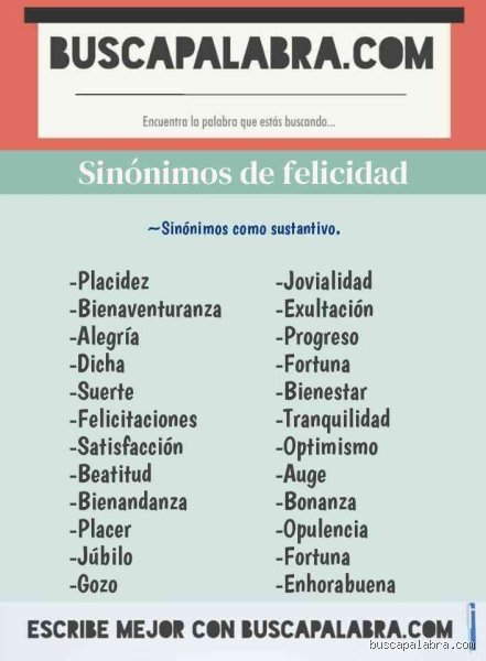 ¿Cuál es un sinónimo de la palabra felicidad?