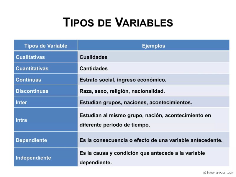 ¿Cuáles son los 7 tipos de variables?