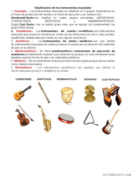 ¿Cómo se llaman los 5 grupos de instrumentos musicales?