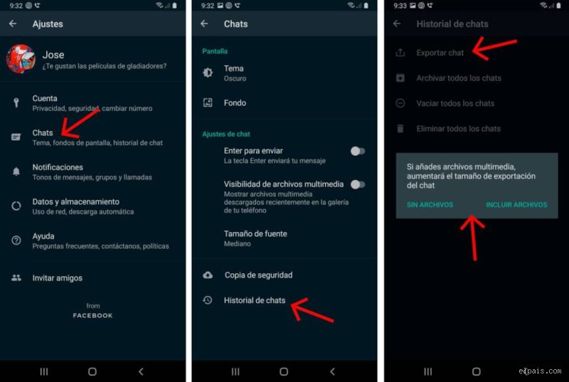 ¿Cómo puedo exportar un chat específico?